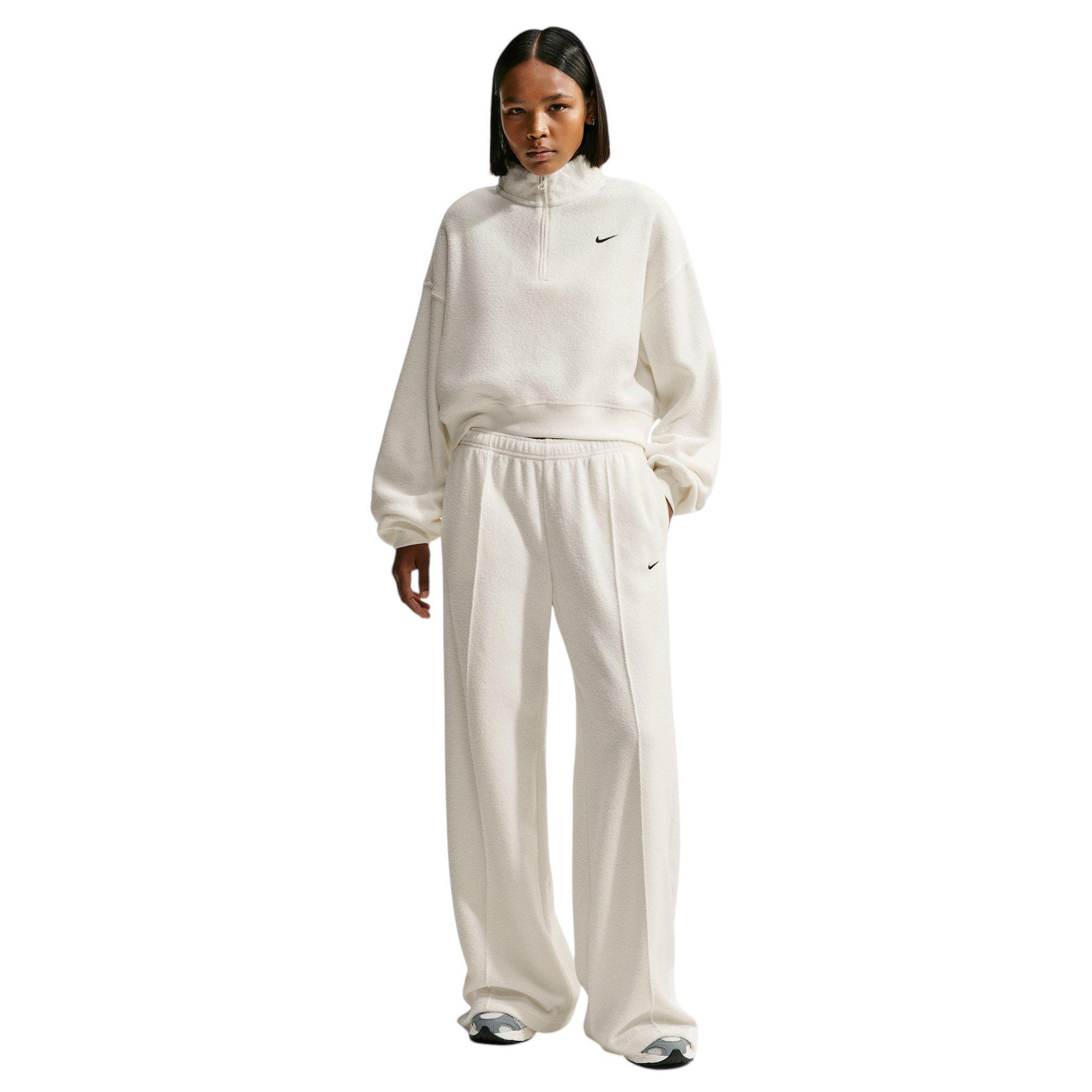 Nike Women's Studio Fleece Plush Oversized 1/4 Zip Cropped Top - Off-White/Black - OFF-WHITE/BLACK